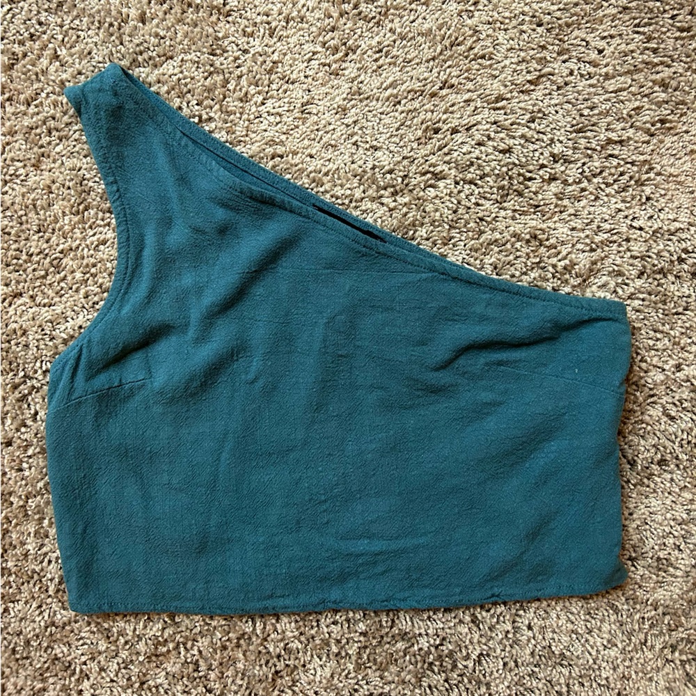KENDALL & KYLIE XS TEAL ONE SHOULDER CROP TANK